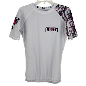 Raven Fightwear White Short Sleeve Rash Guard Graphic Mens L Training